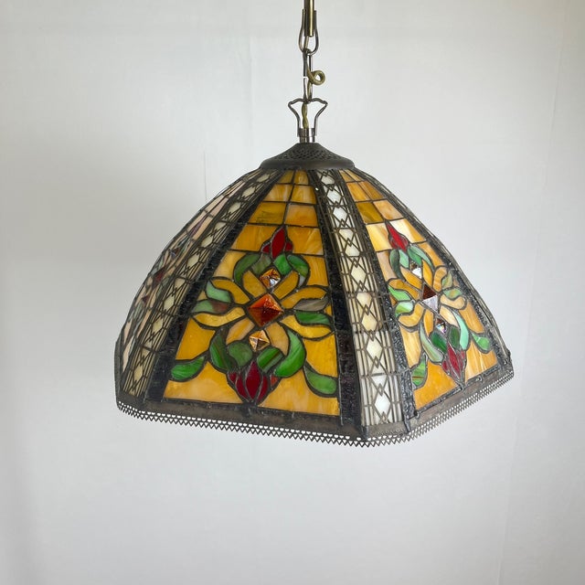 Tiffany Stained Glass Pendant Light, 1960s For Sale - Image 16 of 16