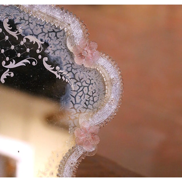 Mid-Century Italian Murano Glass Vanity Mirror With Floral Frame For Sale In Dallas - Image 6 of 8