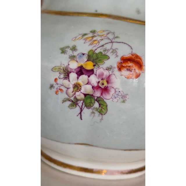 Sky Blue 1900s Continental Floral Porcelain Petite Pitcher With Gilt Accents For Sale - Image 8 of 12