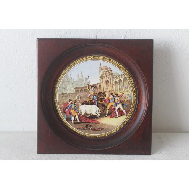 Kirkhams Ltd. English Ceramic Plates set in Thick Hardwood Frames. The Boar Hunt & Bull Fight Ceramic Coloured prints from...