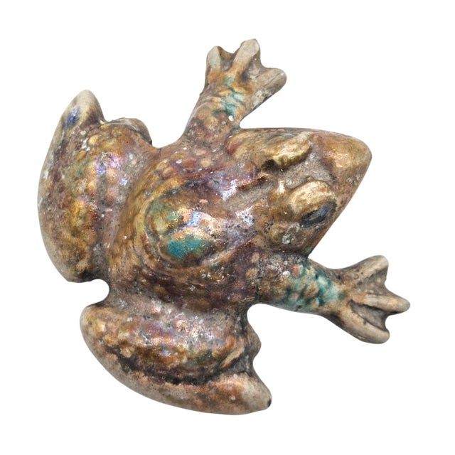 Margie Hughto Studio Signed Iridescent Ceramic Frog Sculptures, Pair, 4" For Sale - Image 13 of 18