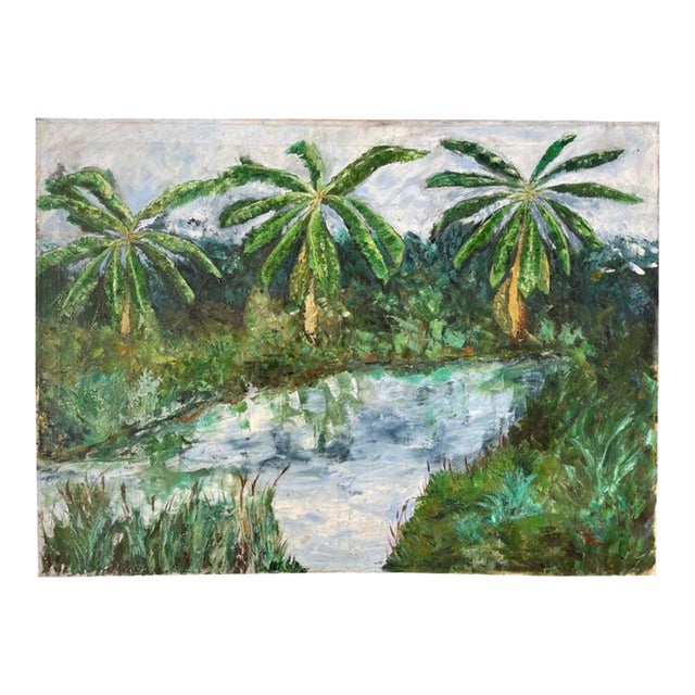 Large Tropical Painting of Palm Trees For Sale