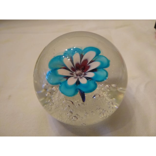 Early 20th Century Early 20th Century Vintage Blue Daisy Murano Blown Glass Paperweight For Sale - Image 5 of 5