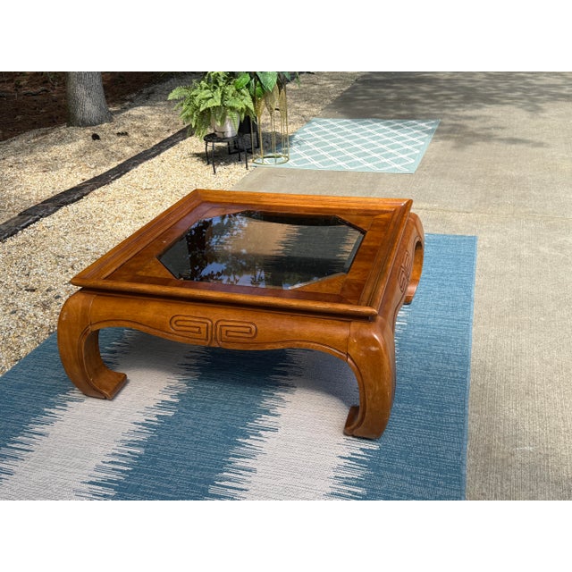 3-Piece Ming-Style Coffee & Side Table Set, 1970s Hollywood Regency Chinoiserie, Glass Tops, Sculptural Legs For Sale - Image 6 of 8
