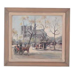 Andre Michel (French, b.1945) "Notre-Dame De Paris Cathedral", Oil on Masonite.