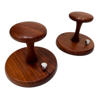 Modern Teak and Chromed Steel Coat Hooks, 1960s, Set of 2 For Sale