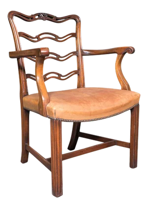 Art Deco Vintage Ladder Back Leather Study Chair