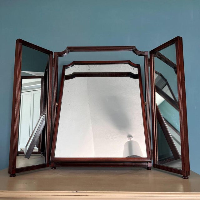 Vintage Triptych Mirror with Adjustable Centre Mirror For Sale - Image 3 of 12
