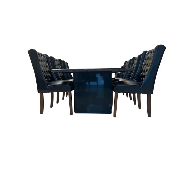 Modern 1980s Black Marble Double Pedestal Conference Table With 6 Leather Chairs For Sale - Image 3 of 5