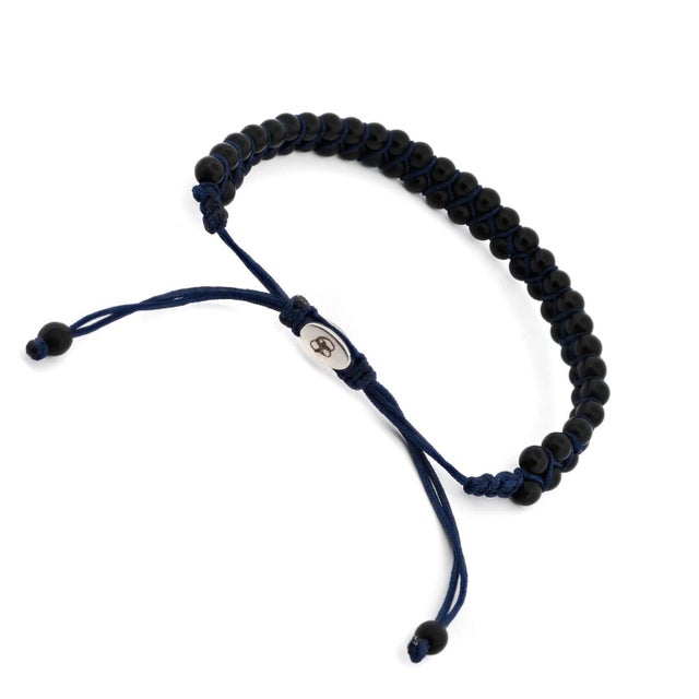 Black Onyx Stone Beaded Blue Rope Striking Bracelet For Sale - Image 4 of 11