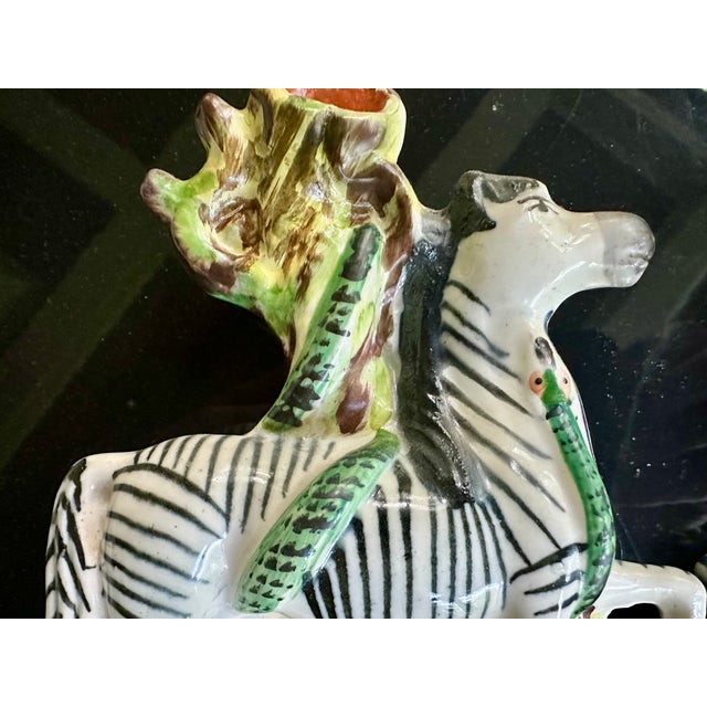 Exotic Pair Antique English Stafffordshire Zebras With Serpentines, 19th Century, For Sale - Image 13 of 14