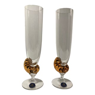 Early 21st Century Royal Copenhagen Glasses Champagne Flute Millennium- a Pair For Sale