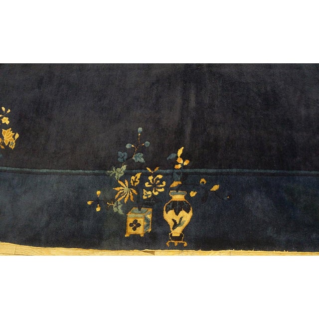 1920s Fascinating Navy Background With Lovely Intricate Floral Design Antique Chinese Peking Rug For Sale - Image 5 of 8