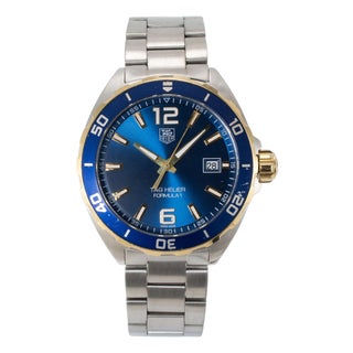 Tag Heuer Formula 1 41mm Waz1120 Blue Dial Gold Plated Steel Quartz Watch For Sale