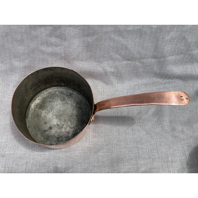 Metal Antique Polished Hand Wrought Copper and Iron Saucepan For Sale - Image 7 of 14