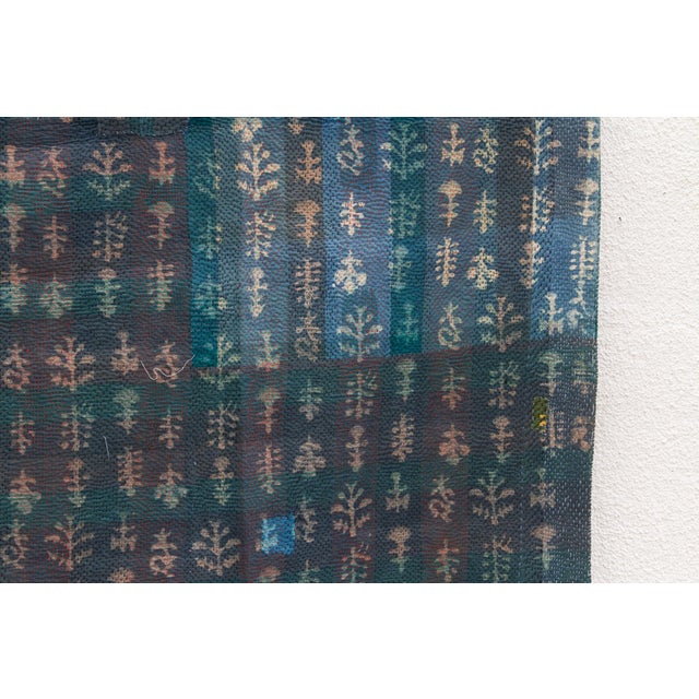 Textile Cross Hatch Vintage Indigo Printed Throw For Sale - Image 7 of 8