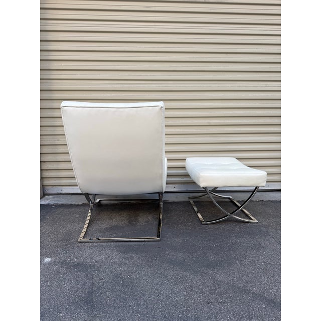 Lee Industries Leather Chair and Ottoman For Sale In Los Angeles - Image 6 of 8