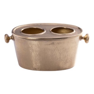 Raw Aluminum Two Bottle Wine Holder- Gold For Sale