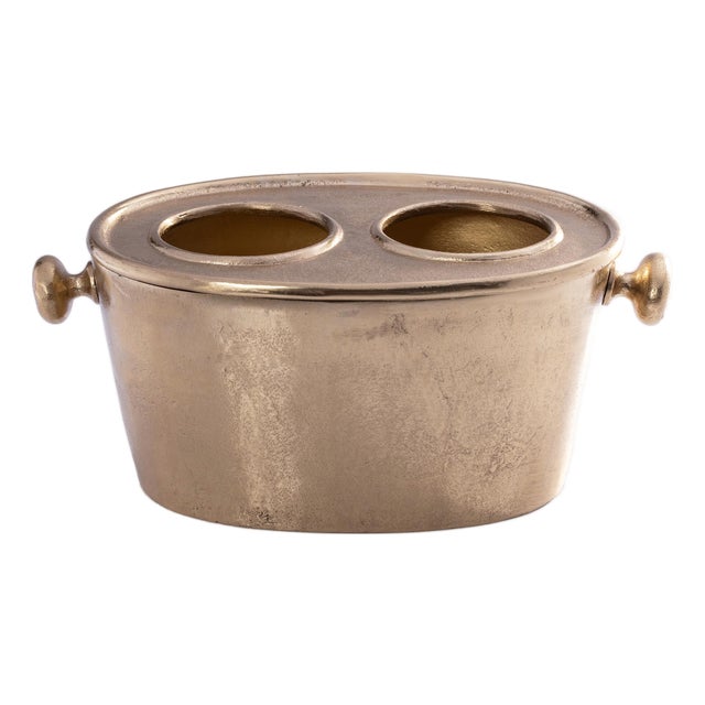 Raw Aluminum Two Bottle Wine Holder- Gold For Sale