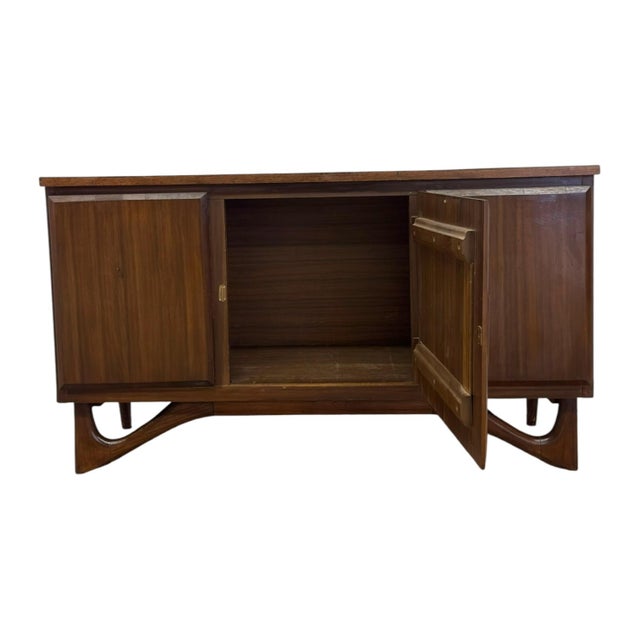 Wood Vintage Mid-Century Modern Sideboard Credenza With Adrian Pearsall Style Base For Sale - Image 7 of 7