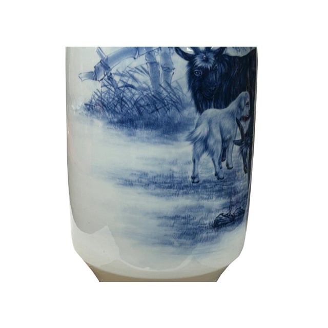 Chinese Blue White Handpaint San Yang Kai Tai Scenery Porcelain Vase For Sale - Image 14 of 14