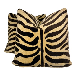 Schumacher "Ze'bre Epingle" in Brown/Beige 22" Pillows-a Pair For Sale