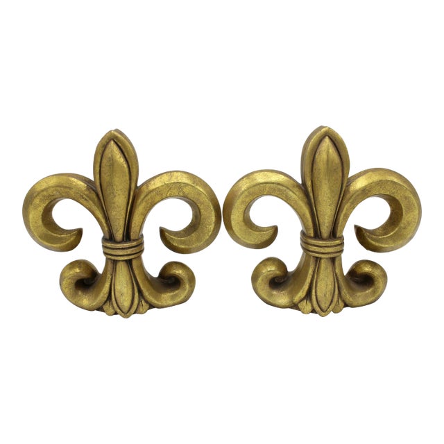 Vintage French Golden Fleur De Lis Bookends For Sale
