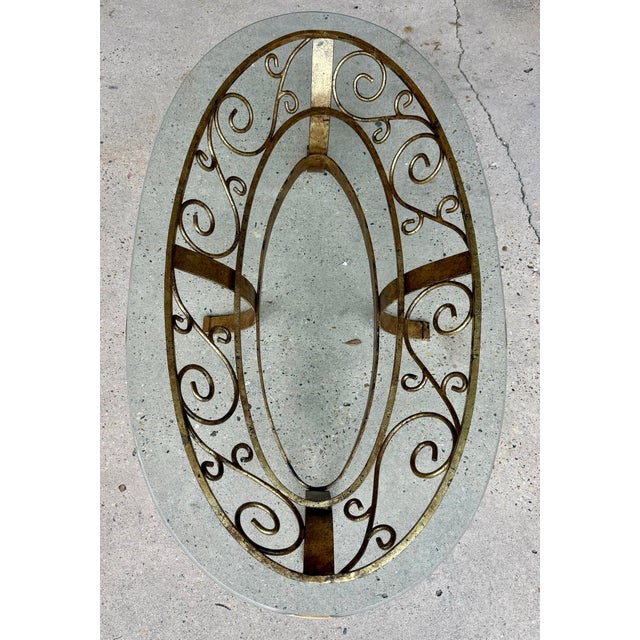 Hollywood Regency Vintage 1990s Hand Gilt Iron Scroll Coffee Table – Attributed to Lane – Bespoke Finish by Turtle and Crane Newly Painted For Sale - Image 3 of 12