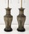 1960's bronze table lamps with brass hardware and carved wood base by Warren Kessler, newly rewired and ready to use with...