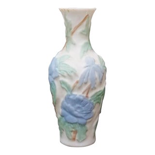 Phoenix Consolidated Glass Vase Blue Peonies on White Background For Sale