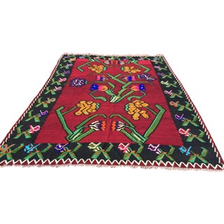 Vintage Handwoven Turkish Kilim Rug - 7'4" x 10'9" For Sale