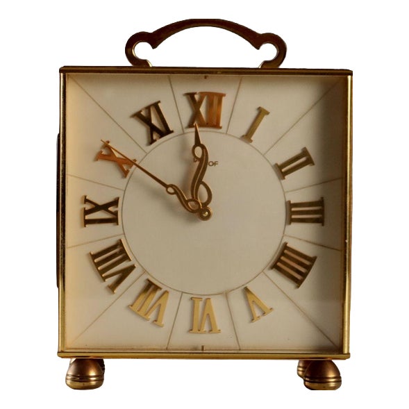 Vintage Brass Mechanical Clock from Imhof, Switzerland, 1950s For Sale