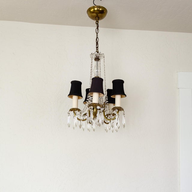 French Petite French Louis XV Style Five Arm Crystal Chandelier With Black Lampshades For Sale - Image 3 of 18