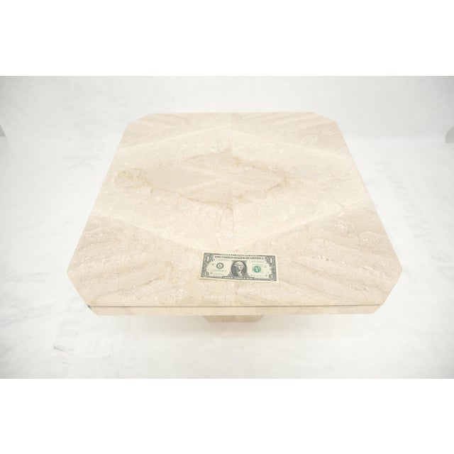 Polished 27x27" Travertine Square Top Single Pedestal Side End Lamp Table Mint For Sale - Image 13 of 16