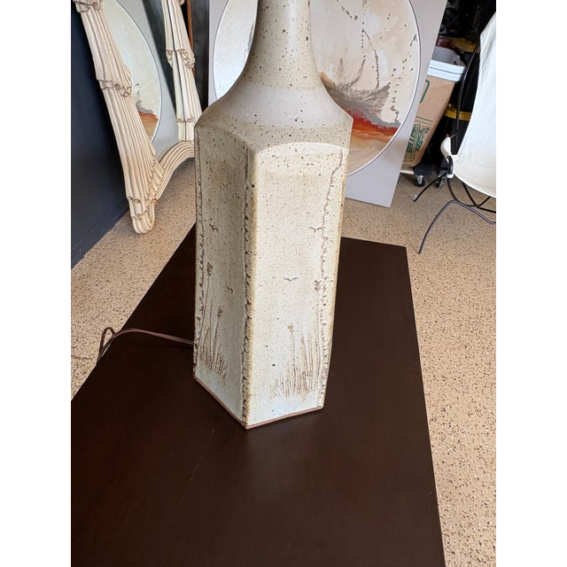 1970s Organic Modern Table Lamps in Stoneware & Brass - a Pair For Sale - Image 9 of 17