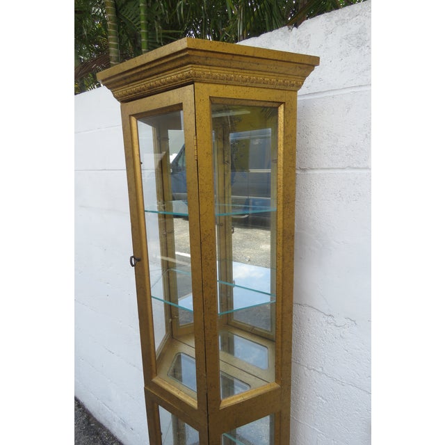 Hollywood Regency Hollywood Regency Tall Narrow Antique Gold Bookcase Display Shelf Cabinet 6066 For Sale - Image 3 of 16