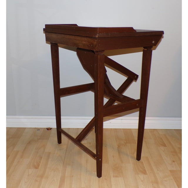 Vintage Mission Solid Oak Telephone Stand Childs Desk Integrated Fold Out Stool For Sale - Image 12 of 15