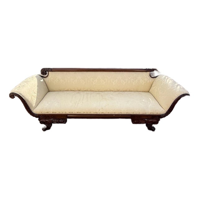 American Empire Carved Wood Frame Sofa For Sale