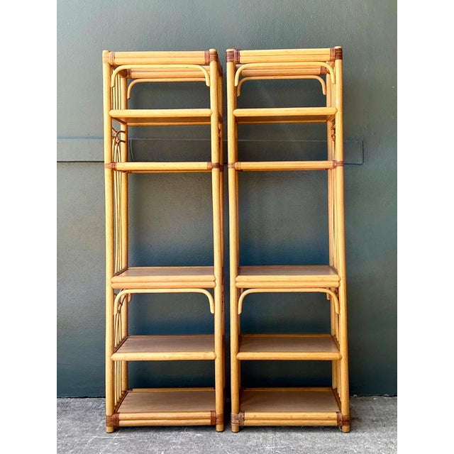 This elegant pair of vintage rattan étagère shelves embodies the relaxed sophistication and natural beauty associated with...