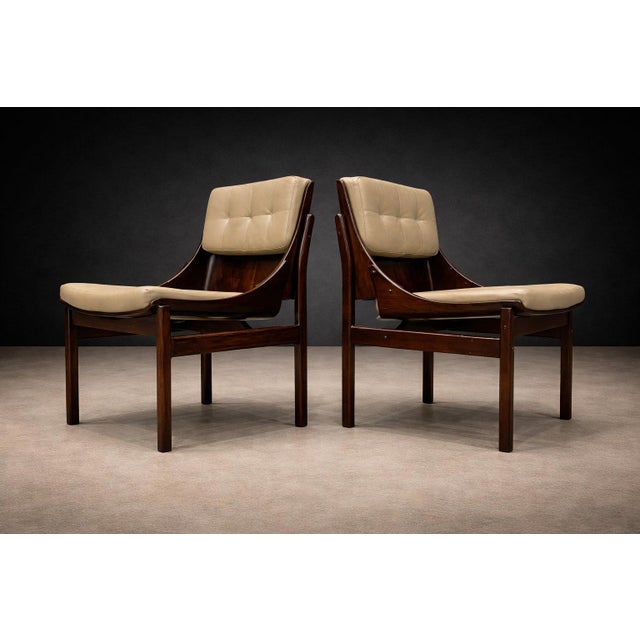Gray Brazilian Modern Set of Five Rosewood & Leather Dining Chairs, Jorge Zalszupin, Brazil, 1960s For Sale - Image 8 of 14