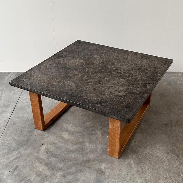 Vintage Belgian Slate and Oak Coffee Table, 1970s For Sale - Image 11 of 11