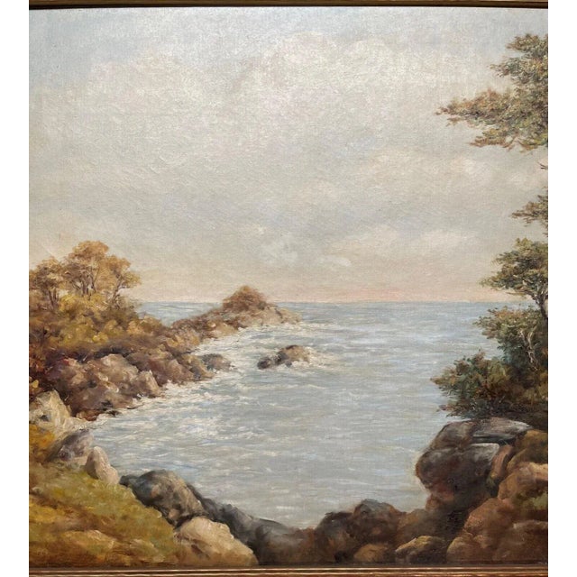 Brown Antique California School Coast of Monterey Signed Illegible Oil Painting -wood? For Sale - Image 8 of 12