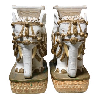 Vintage Hand Painted Ceramic Elephant Stools - a Pair For Sale