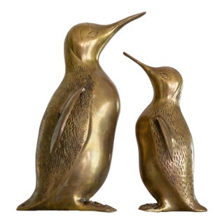 Pair of Brass Penguin Bookends or Statues For Sale