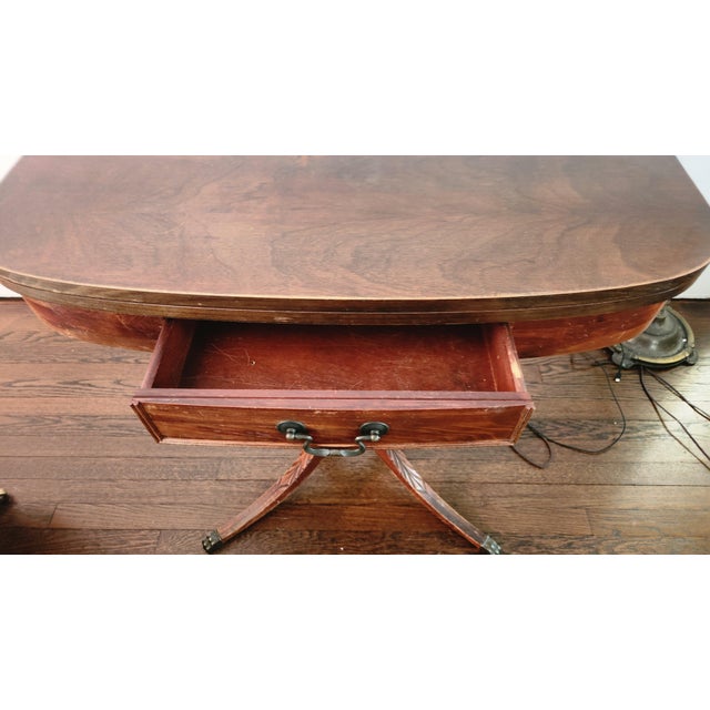 Antique Mahogany Entrance Table Convertible Game Table With Drawer & Carved Pedestal Base For Sale In New York - Image 6 of 13