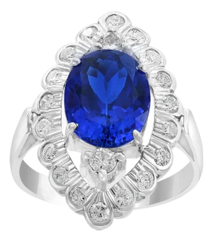 3.65 Carat Oval Tanzanite and 1 Carat Diamond Ring 18 Karat White Gold, Estate