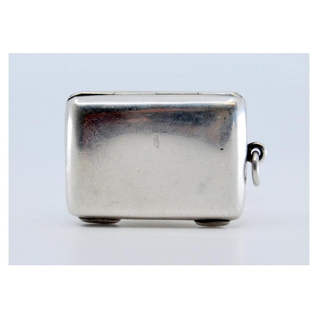 Metal Plain Silver Matchbox with Hinged Lid and Hanging Ring For Sale - Image 7 of 10