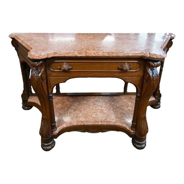 Antique Italian Pink Marble Top Console Table For Sale