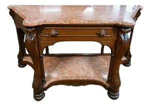 Antique Italian Pink Marble Top Console Table