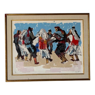 1969 Vintage Razl Jewish Figurative Oil on Canvas Painting, Framed For Sale